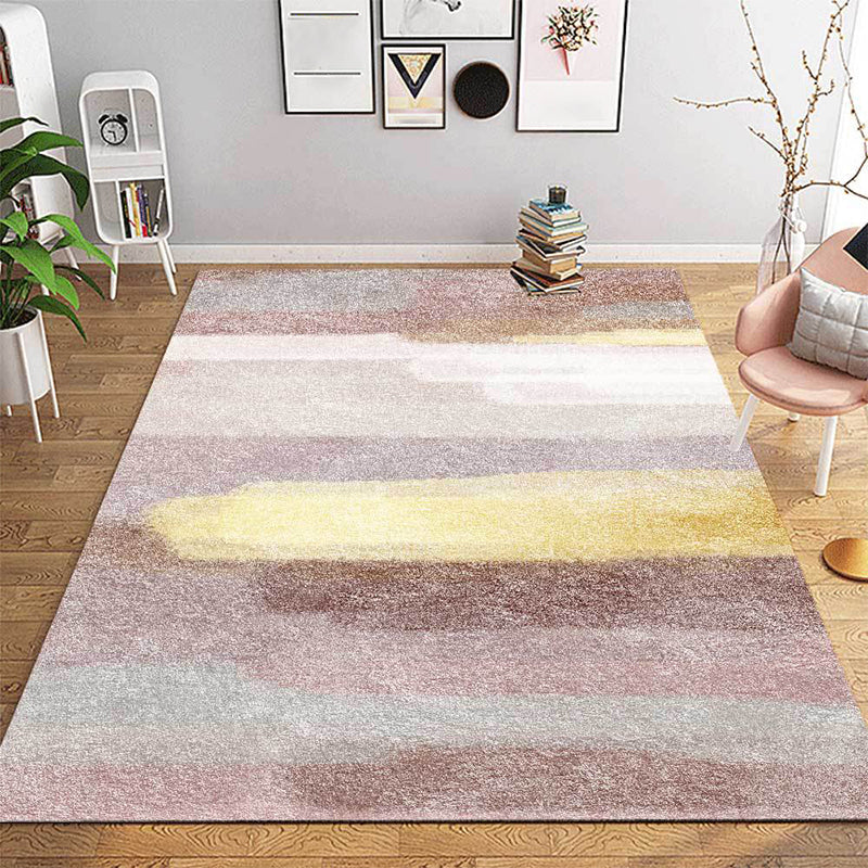 Modern living room rug in pink Abstract watercolor pattern rug Polyester washable rug
