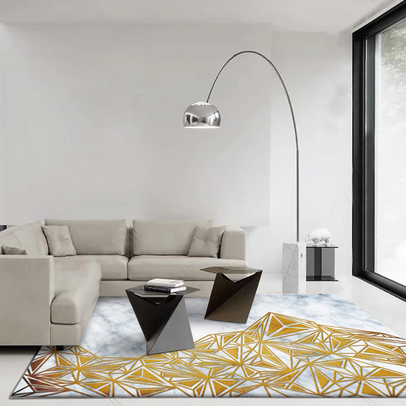 New Modern Carpet in Ivory Abstract Marble Triangle Print Area Rug Polyester Washable Rug for Home Decor