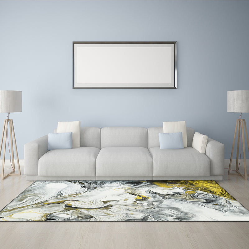 Contemporary modern rug in white abstract color print rug polyester washable rug for the bedroom