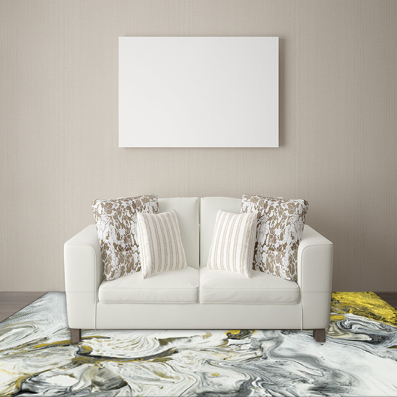 Contemporary modern rug in white abstract color print rug polyester washable rug for the bedroom