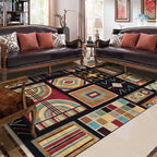 Oriental Geometric Diamond Pattern Rug in Black Moroccan Rug Polyester Non-Slip Back Rug for Bedroom