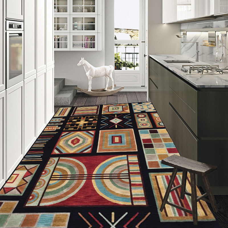 Oriental Geometric Diamond Pattern Rug in Black Moroccan Rug Polyester Non-Slip Back Rug for Bedroom