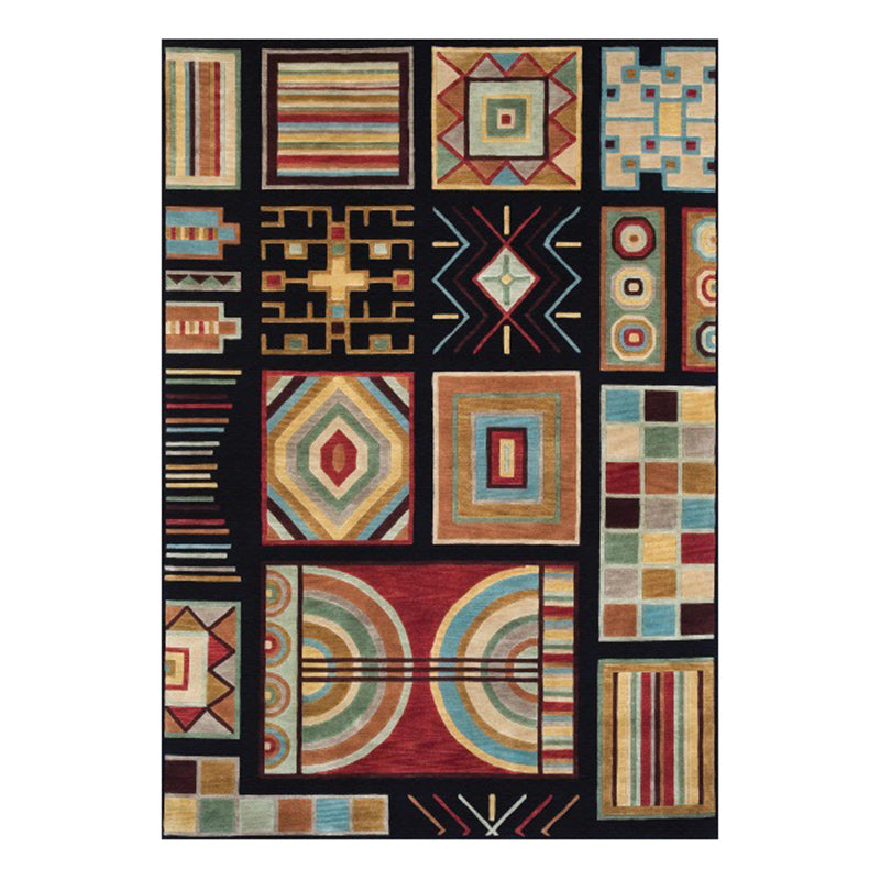 Oriental Geometric Diamond Pattern Rug in Black Moroccan Rug Polyester Non-Slip Back Rug for Bedroom