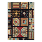 Oriental Geometric Diamond Pattern Rug in Black Moroccan Rug Polyester Non-Slip Back Rug for Bedroom