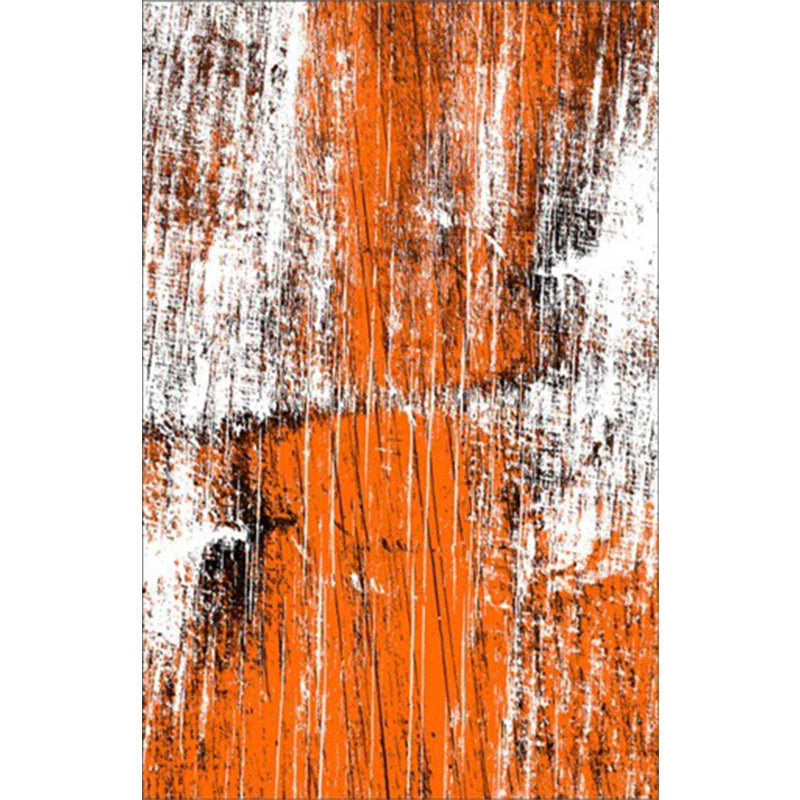 Scandinavian modern rug in orange abstract stripe pattern, polyester rug, washable for the living room