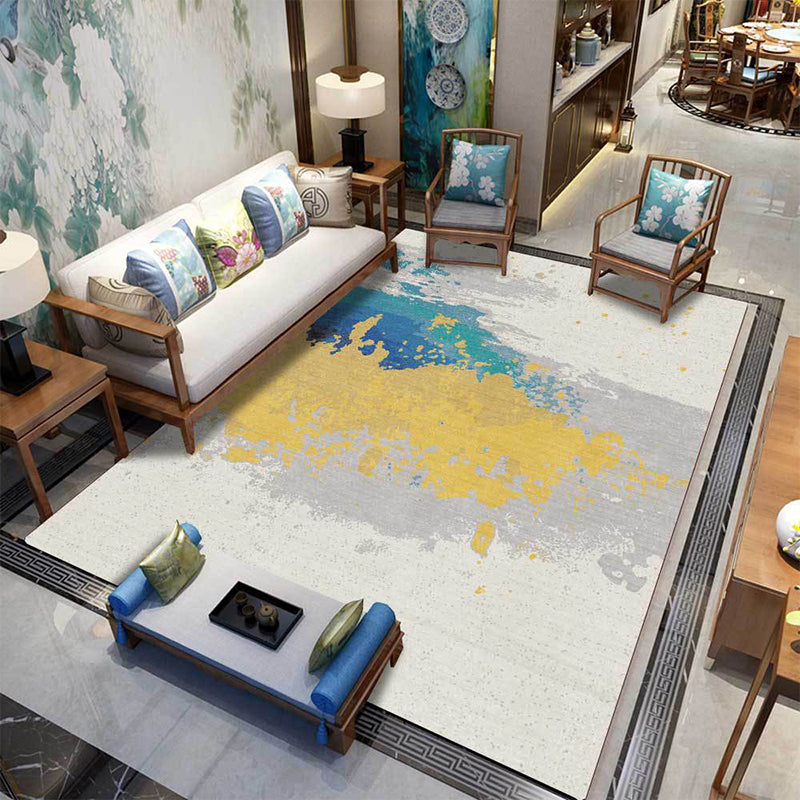 Contemporary modern rug in Ivory Abstract Splash Ink Print area rug polyester washable rug for home decoration