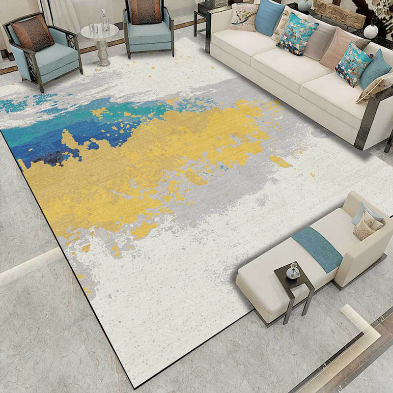 Contemporary modern rug in Ivory Abstract Splash Ink Print area rug polyester washable rug for home decoration