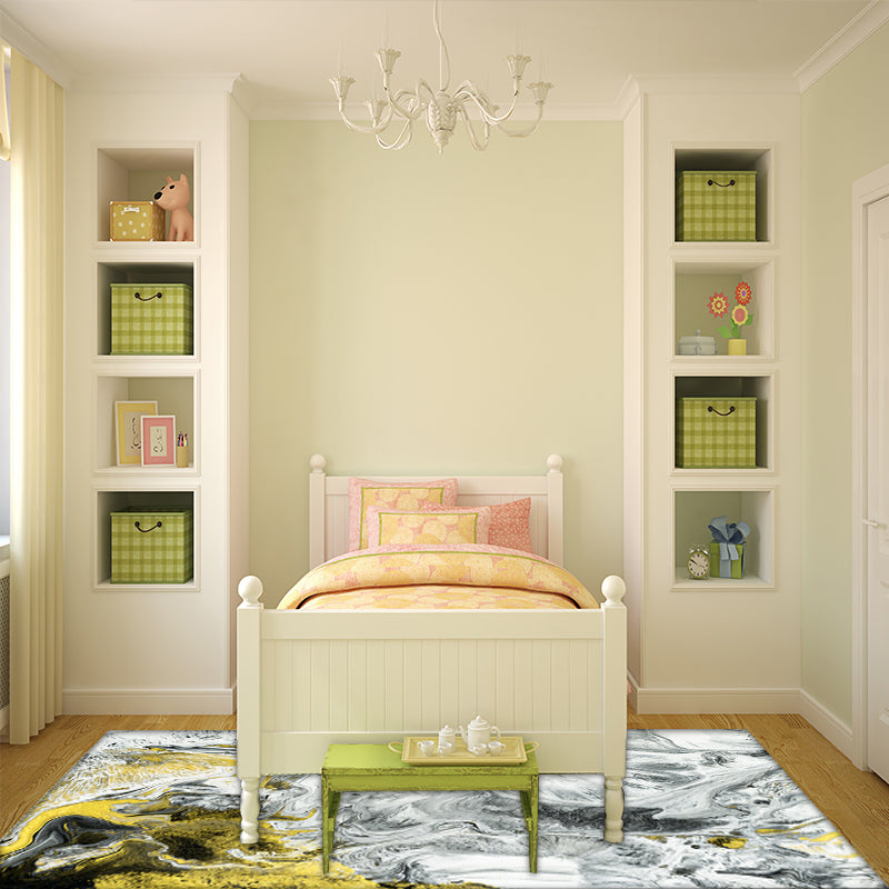 Gray Bedroom Rug Modern Abstract Oil Painting Pattern Rug Polyester Washable Rug