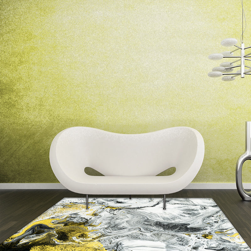 Gray Bedroom Rug Modern Abstract Oil Painting Pattern Rug Polyester Washable Rug