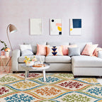 Persian Leaf Branch Pattern Rug in Ivory Moroccan Rug Polyester Non-Slip Back Rug for Bedroom
