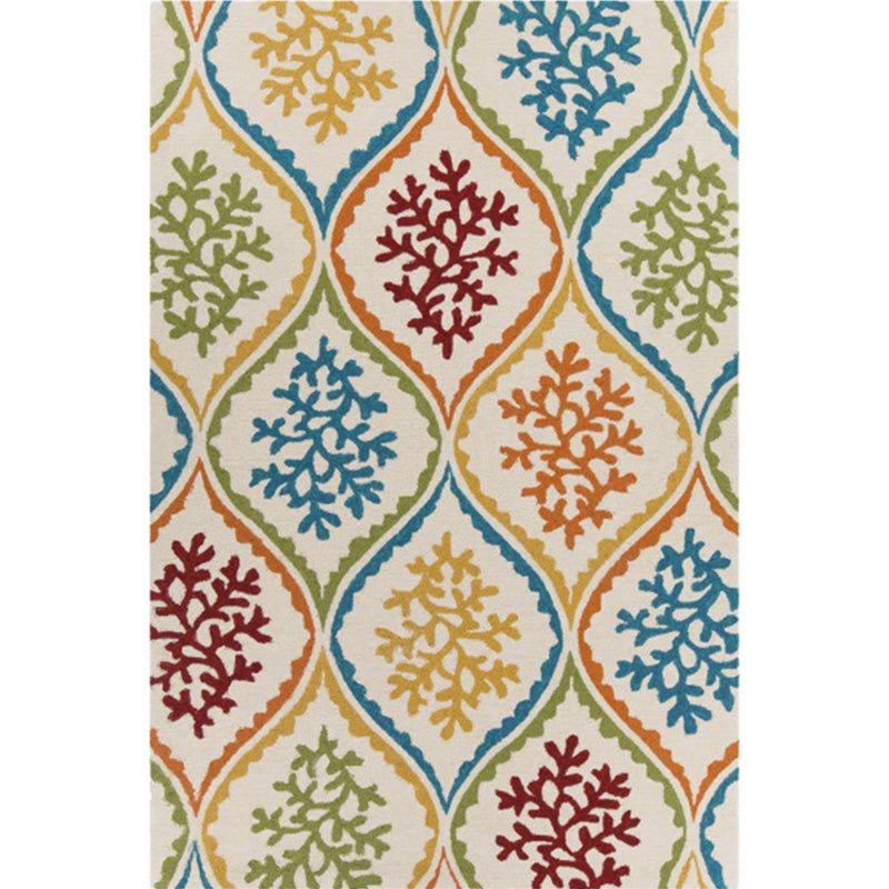 Persian Leaf Branch Pattern Rug in Ivory Moroccan Rug Polyester Non-Slip Back Rug for Bedroom