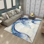 Blue and White Modern Carpet Polyester Abstract Carpet Non-Slip Back Washable Carpet for the Living Room