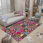 Multicolored Bedroom Rug Moroccan Diamond Flower Pattern Rug Polyester Non-Slip Back Rug