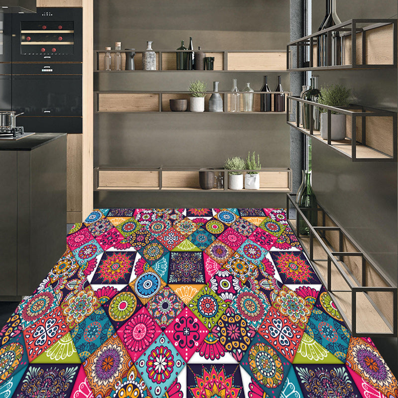 Multicolored Bedroom Rug Moroccan Diamond Flower Pattern Rug Polyester Non-Slip Back Rug