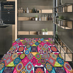Multicolored Bedroom Rug Moroccan Diamond Flower Pattern Rug Polyester Non-Slip Back Rug