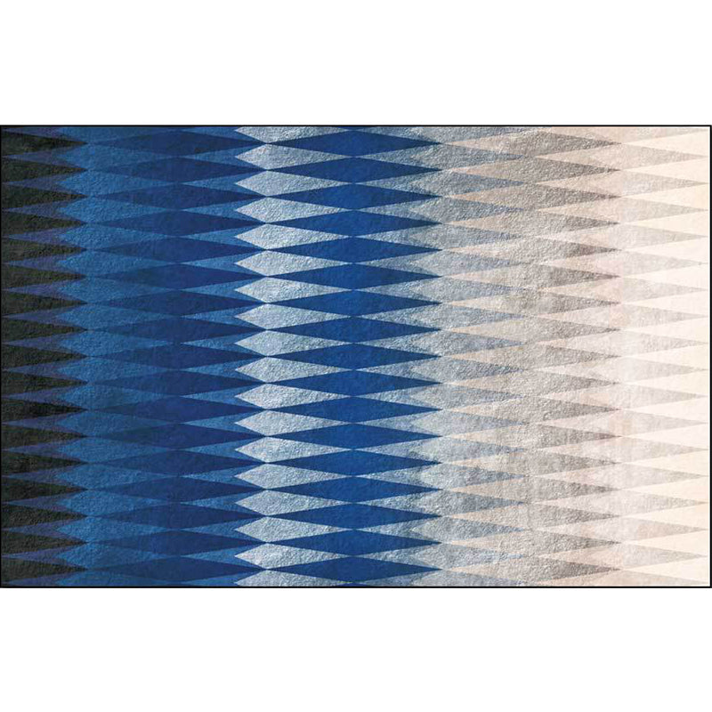 Black and Blue Bedroom Carpet Modern Abstract Diamond Pattern Area Rug Polyester Washable Carpet