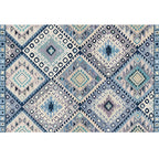 Persian Moroccan carpet in blue and white geometric triangle diamond print carpet polyester non-slip carpet for home decor