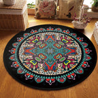 Tribal Southwestern Carpet Blue and Black Polyester Rug Non-Slip Back Rug for Bedroom