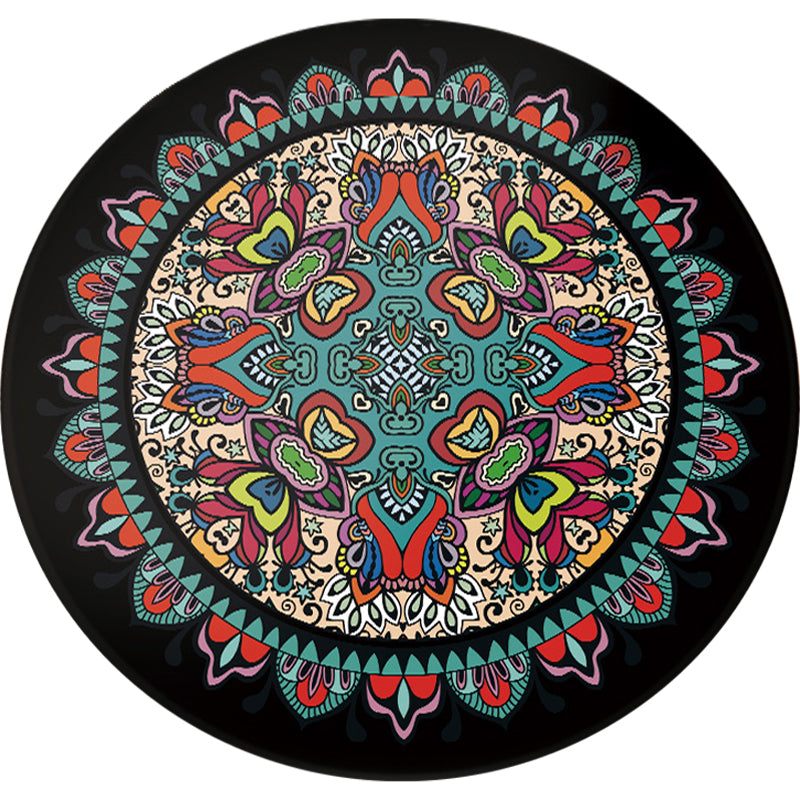 Tribal Southwestern Carpet Blue and Black Polyester Rug Non-Slip Back Rug for Bedroom