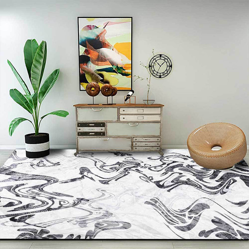 White Bedroom Carpet Modern Abstract Curved Line Pattern Area Rug Polyester Washable Rug