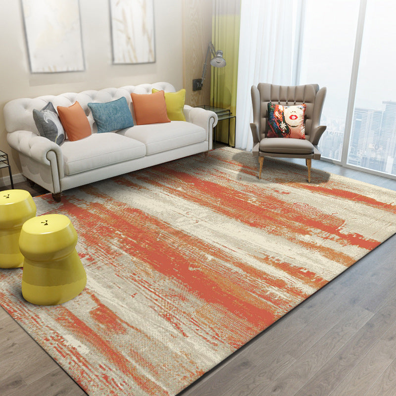 Simply modern rug in orange abstract paint print area rug polyester washable rug for bedroom