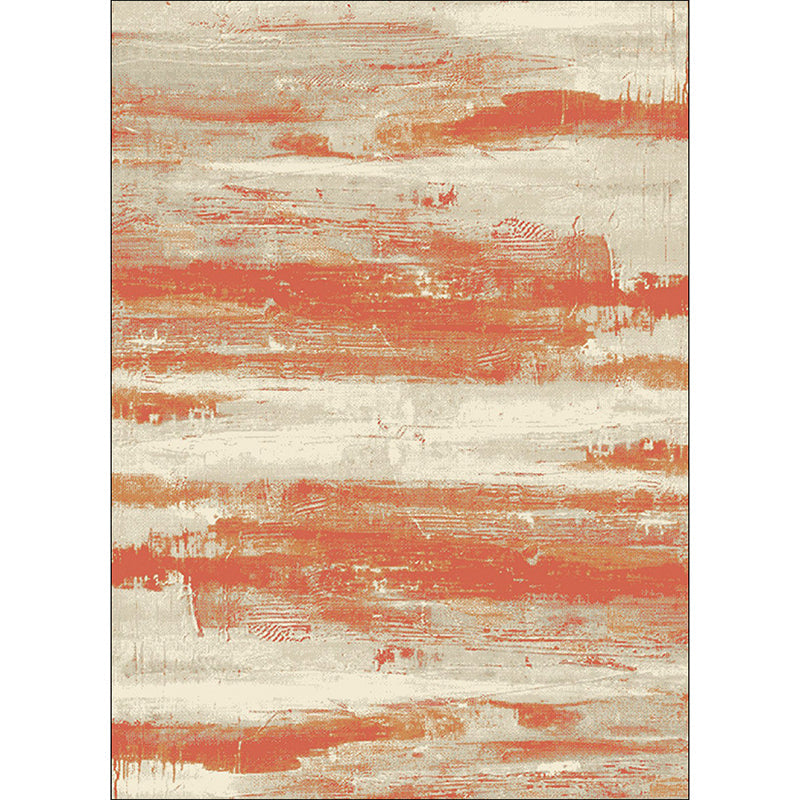 Simply modern rug in orange abstract paint print area rug polyester washable rug for bedroom