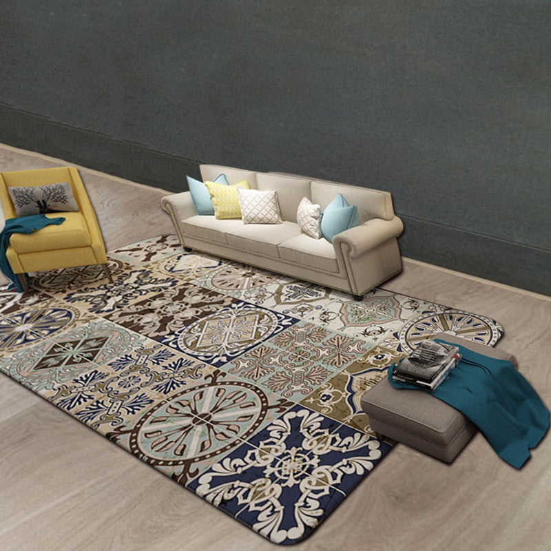 Brown Moroccan Carpet Polyester Floral Diamond Rectangular Pattern Area Rug for Home Decor