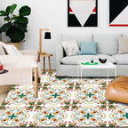 White Bedroom Rug Moroccan Geometric Flower Leaf Pattern Rug Polyester Non-Slip Rug
