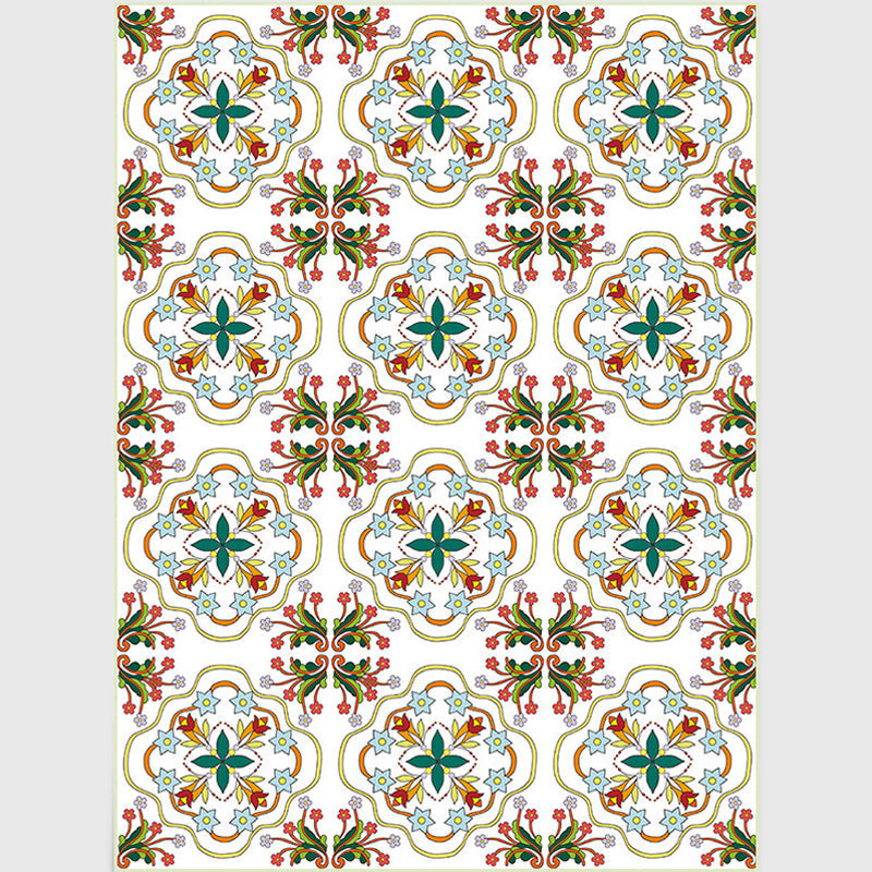 White Bedroom Rug Moroccan Geometric Flower Leaf Pattern Rug Polyester Non-Slip Rug