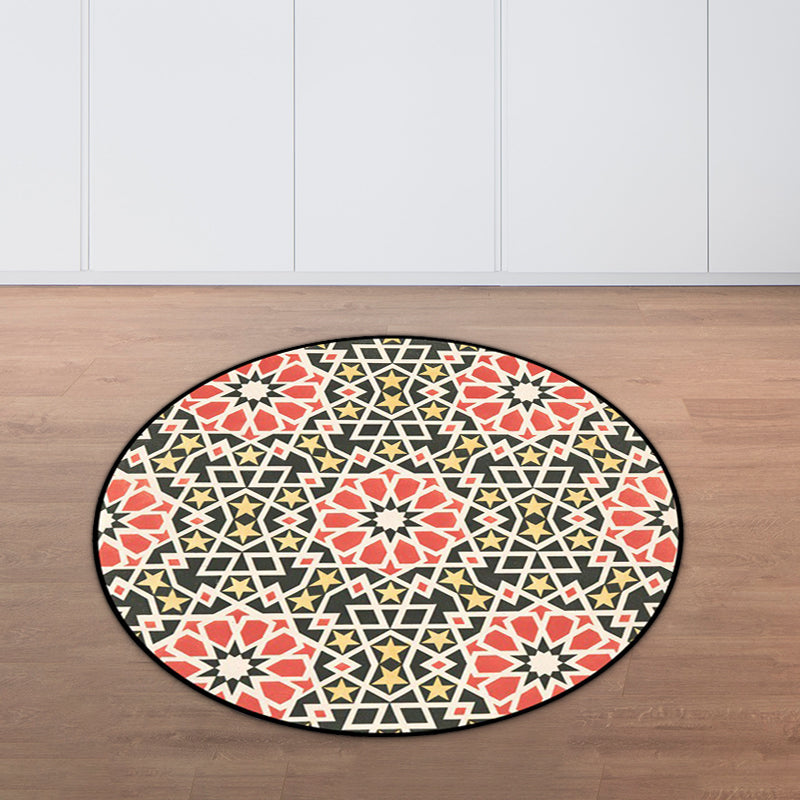 American Southwest Star Flower Carpet Red and Black Polyester Rug Non-Slip Back Carpet for Bedroom