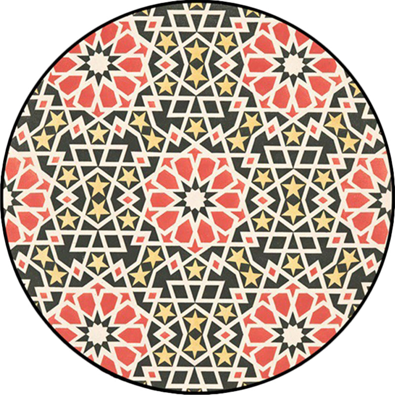 American Southwest Star Flower Carpet Red and Black Polyester Rug Non-Slip Back Carpet for Bedroom