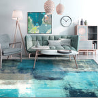 Modern rug for the living room in blue abstract oil painting pattern rug polyester washable rug