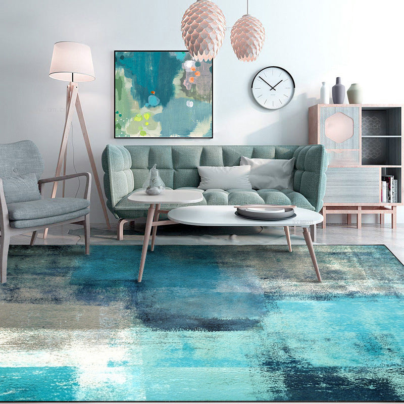 Modern rug for the living room in blue abstract oil painting pattern rug polyester washable rug