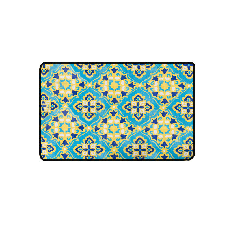 Moroccan Living Room Wallpaper in Blue Geometric Floral Design Carpet Polyester Non-Slip Area Rug