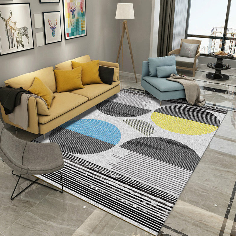 Gray and white contemporary rug polyester color block striped rug washable rectangular rug for the living room