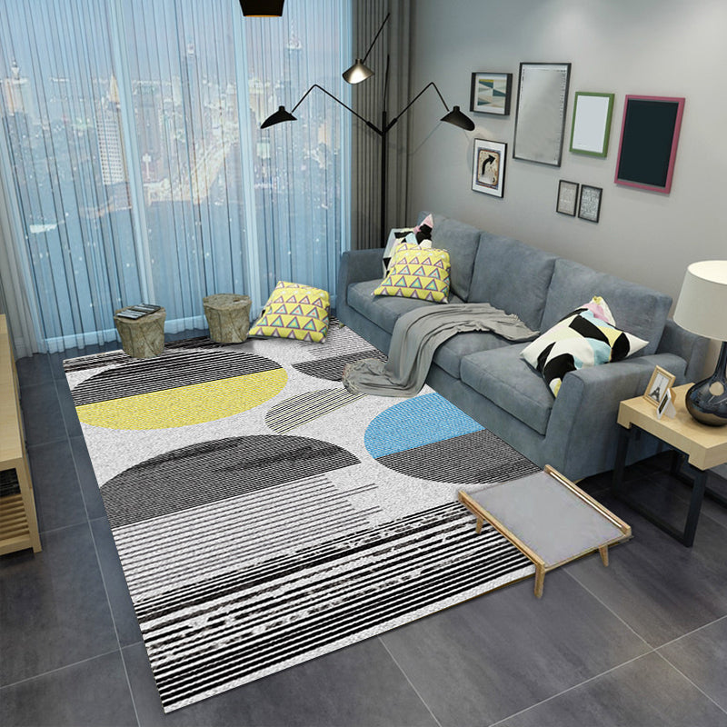 Gray and white contemporary rug polyester color block striped rug washable rectangular rug for the living room
