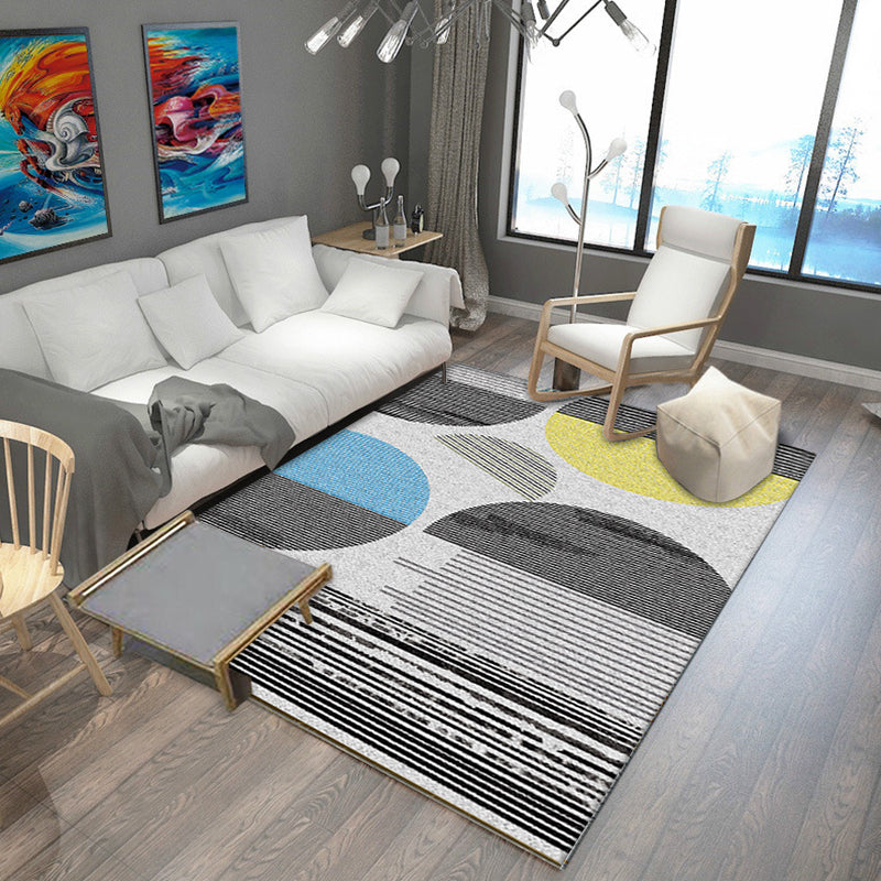 Gray and white contemporary rug polyester color block striped rug washable rectangular rug for the living room
