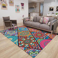 Colorful Bedroom Rug Moroccan Floral Diamond Dot Pattern Rug Polyester Machine Washable Non-Slip Backing Rug for Living Room