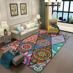 Colorful Bedroom Rug Moroccan Floral Diamond Dot Pattern Rug Polyester Machine Washable Non-Slip Backing Rug for Living Room