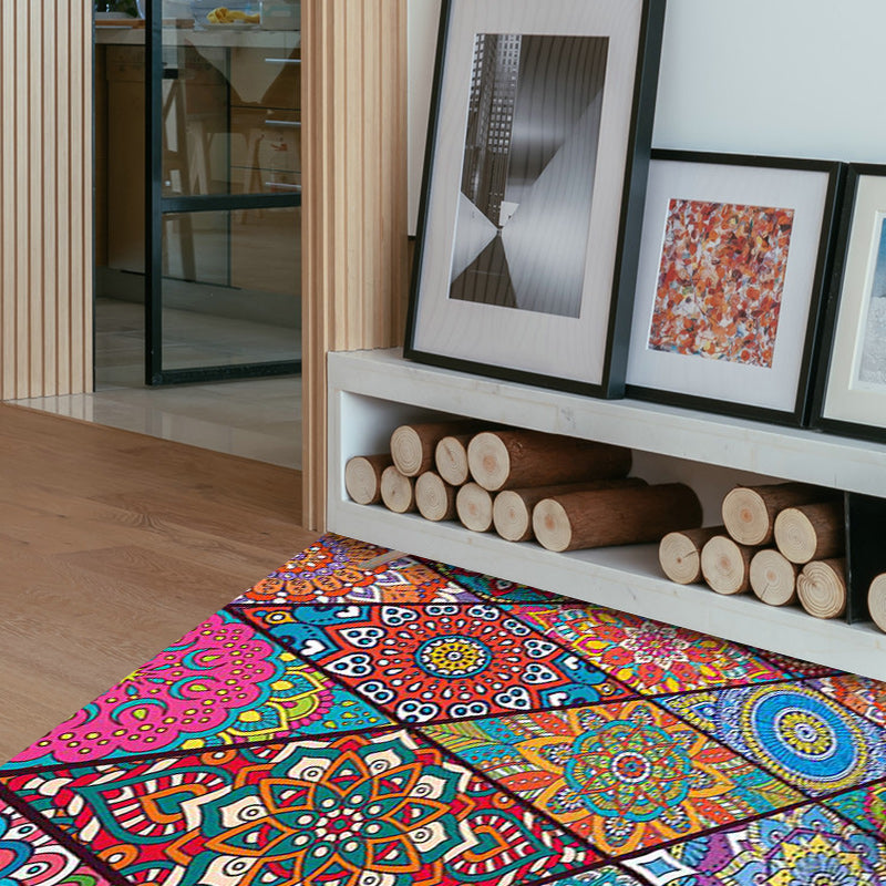 Colorful Bedroom Rug Moroccan Floral Diamond Dot Pattern Rug Polyester Machine Washable Non-Slip Backing Rug for Living Room