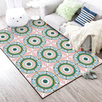 Moroccan Flower Circle Pattern Rug in Pink Polyester Floor Mat with Non-Slip Back Rug for Living Room
