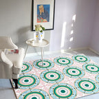 Moroccan Flower Circle Pattern Rug in Pink Polyester Floor Mat with Non-Slip Back Rug for Living Room
