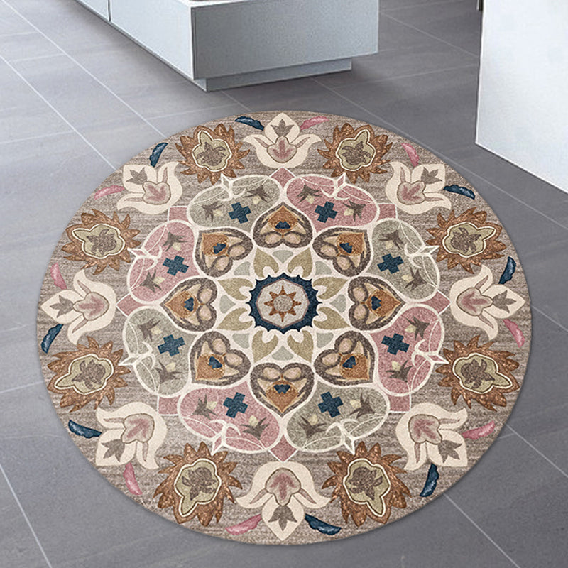 Retro Southwest Rug Brown Tribal Rug Synthetic Non-slip Backing Rug for Living Room