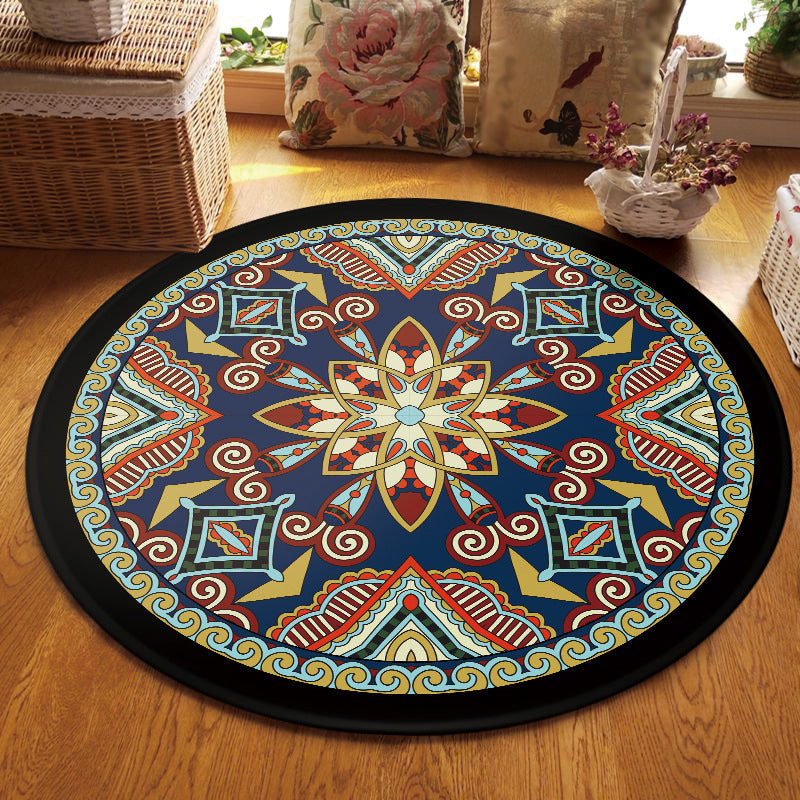 Blue and Black Americana Rug Polyester Southwestern Rug non-slip backing Rug for Bedroom