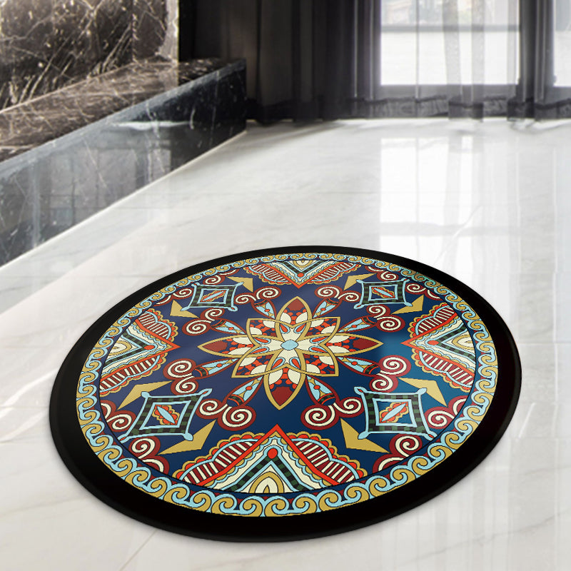 Blue and Black Americana Rug Polyester Southwestern Rug non-slip backing Rug for Bedroom