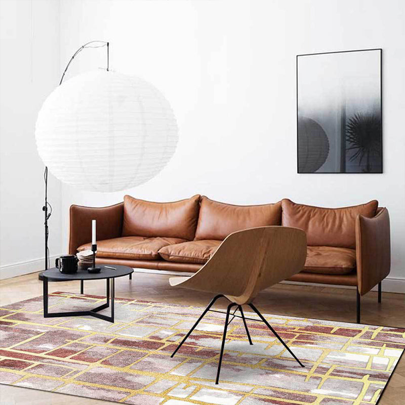 Pink Decorative Rug Modern Abstract Striped Pattern Rug Polyester Washable Rug