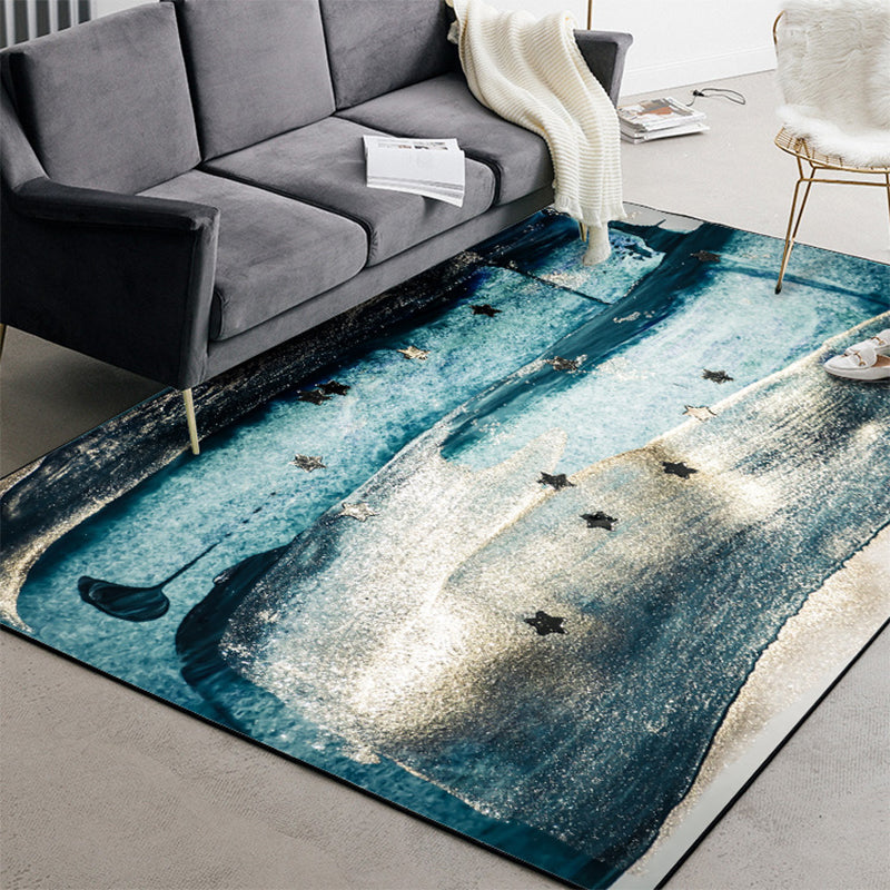 Blue bedroom rug modern abstract star painting pattern area rug polyester washable rug