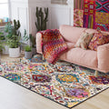 Moroccan living room rug in white petal pattern polyester non-slip doormat