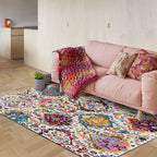 Moroccan living room rug in white petal pattern polyester non-slip doormat