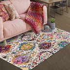 Moroccan living room rug in white petal pattern polyester non-slip doormat